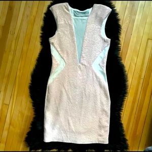 Arden B pink white metallic stretch sheath dress L